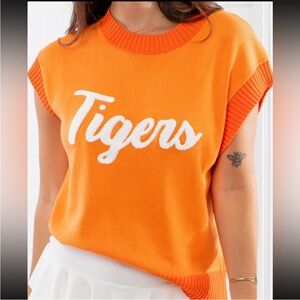 Orange Sleeveless Top with White 'Tigers' Print